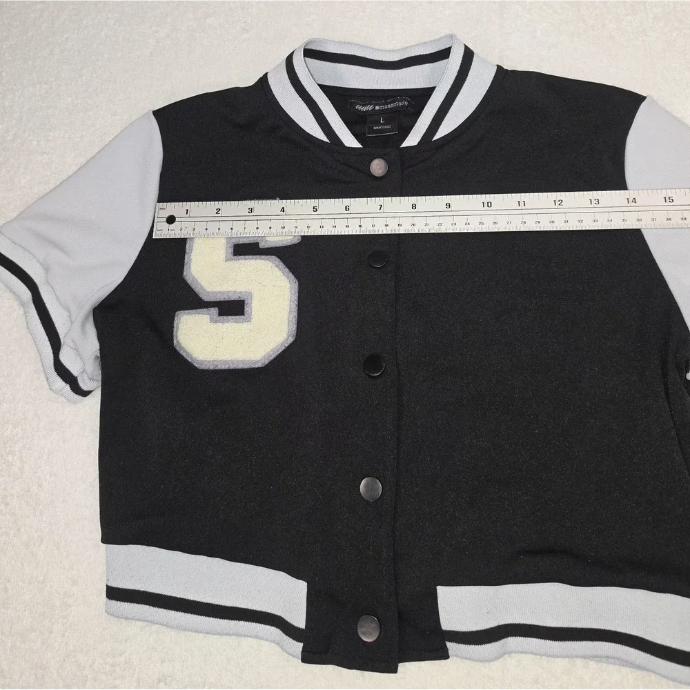 Massmode Varsity Short Sleeve Jacket Black/Gray Size Large 